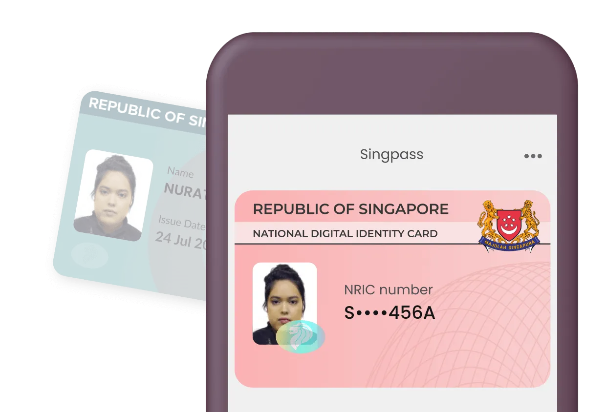 A driver licence card sliding into Singpass app